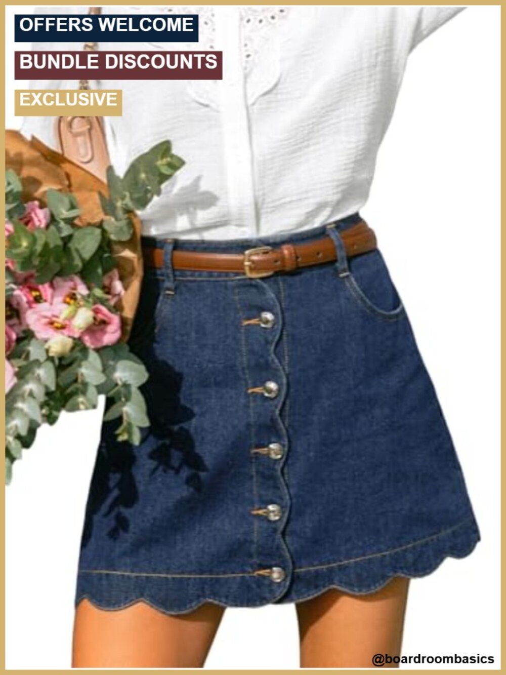 CUPSHE Denim A-Line Mini Skirt Scalloped High Waist Vintage